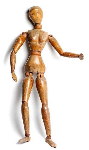 Large Reticulated Wood Female Figure Height 32 1/2 inches