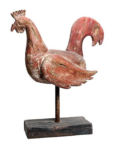 Carved Wood Folk Art Figure of a Rooster Height overall 29 1/2 inches