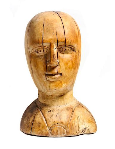 Carved Wood Mannequin's Bust Height 11 3/4 inches