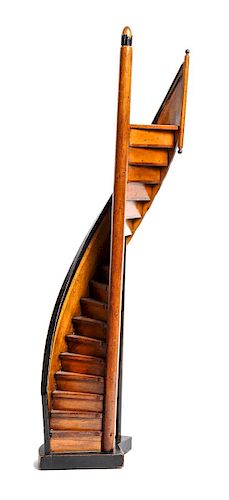 Carved Wood Spiral Staircase Architectural Model Height 24 1/2 inches