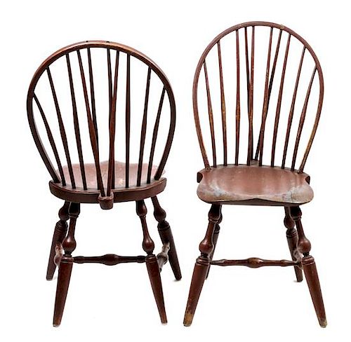 Pair of American Painted Wood Side Chairs Height 38 x width 14 x depth 20 inches