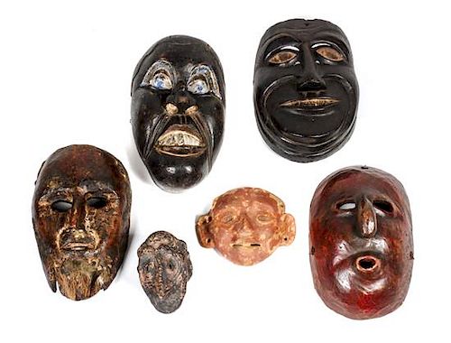 Six Mexican Masks Height of largest 9 1/2 inches