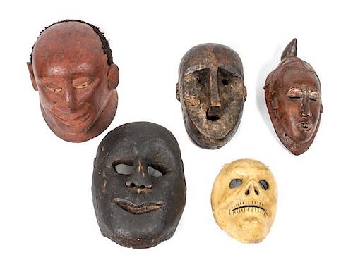 Five Decorative Masks Height of largest 11 1/2 inches