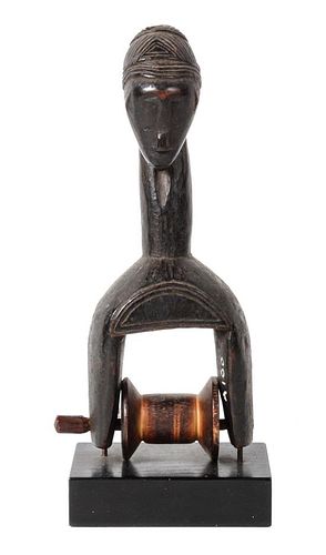 African Carved Wood Heddle Pulley Height 7 1/2 inches