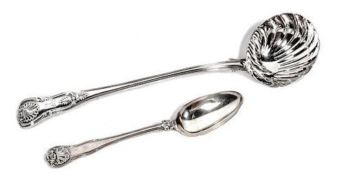 Two English Silver Serving Pieces Length of ladle 14 inches