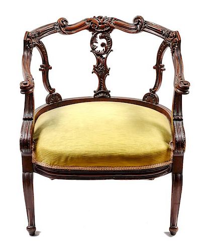 Victorian Style Carved Wood Armchair Height 30 x width 24 1/2 x depth 25 inches