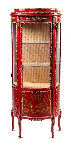 Louis XV Style Gilt Metal Mounted Vitrine Height 64 1/2 x width 21 x depth 11 1/2 inches