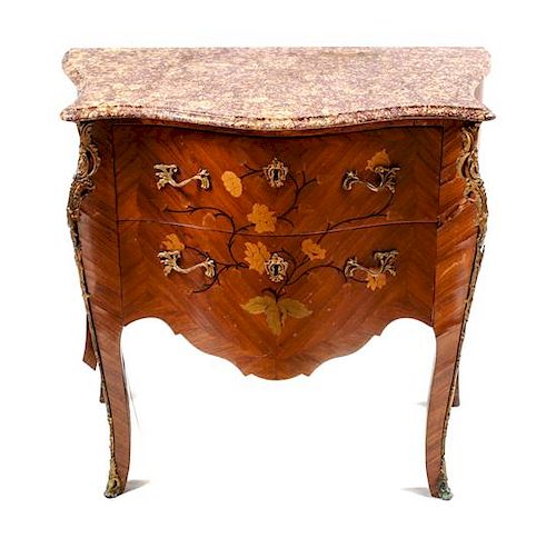 Louis XV Style Marquetry Commode Height 31 x width 29 x depth 16 inches
