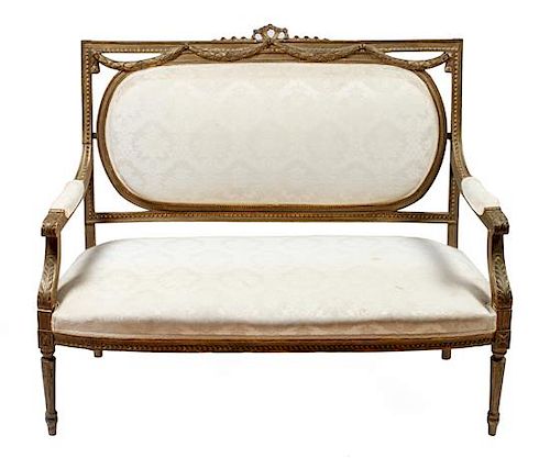 Louis XVI Style Settee Height 39 1/2 x width 43 x depth 20 inches