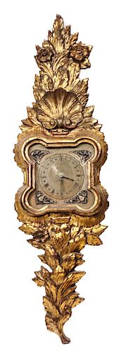 Carved Giltwood Clock Height 37 x width 11 inches