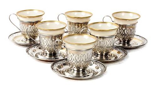 Whiting & Lenox Silver and Porcelain Demitasse Set Height 2 1/8 inches