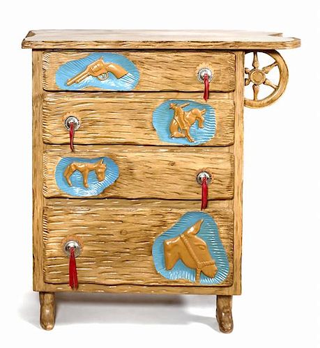 Boot Footed Chest of Drawers, Cowboy Classics by Tom Bice Height 45 1/2 x width 42 x depth 22 1/2 inches