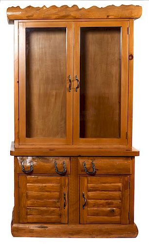 Western Oak Breakfront Cabinet, Cowboy Classics by Tom Bice Height 85 x width 29 x depth 22 inches