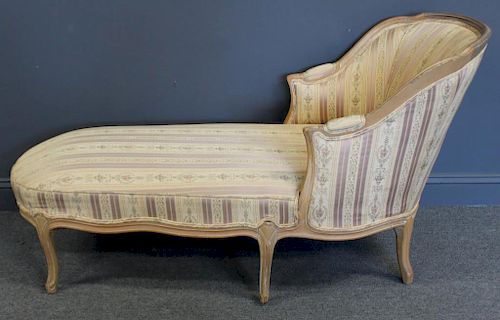 Antique Louis XV Style Upholstered Chaise Lounge.