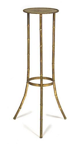 A Gilt Metal Faux Bamboo Plant Stand, Height 40 inches.
