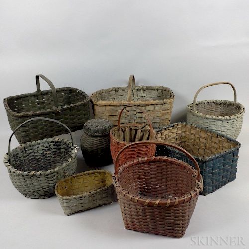 Nine Painted Woven Splint Baskets