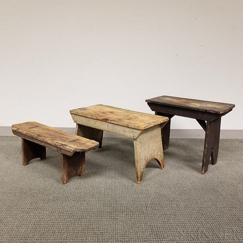 Three Small Painted Pine Benches