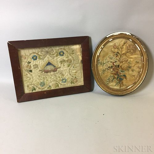 Two Framed Floral Needlework Embroideries