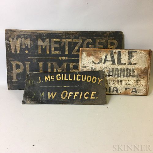 Three Wood and Metal Trade Signs