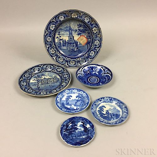 Six Pieces of Staffordshire Transfer-decorated Ceramic Tableware Items