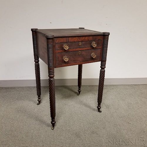 Classical Carved Mahogany Two-drawer Worktable