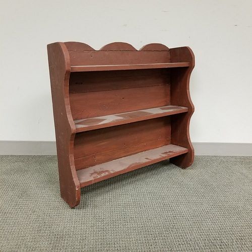 Red-painted Pine Three-tier Shaped-end Shelf