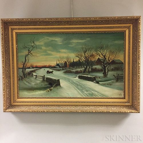 Attributed to Ellen Allen (California, 20th Century)    Winter Village Scene