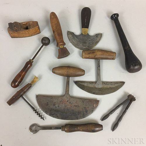 Ten Iron and Wood Tools and Domestic Items.  Estimate $150-250