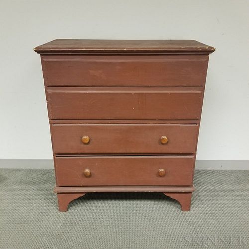 Red-painted Pine Two-drawer Blanket Chest