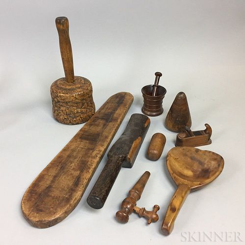 Nine Mostly Wood Domestic Items