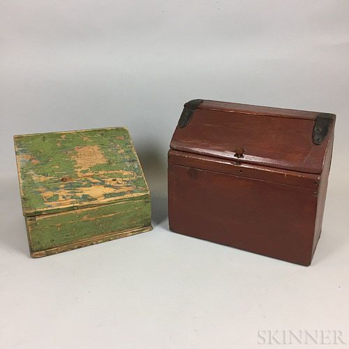 Two Painted Pine Slant-lid Boxes
