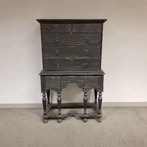 William and Mary-style Black-painted High Chest