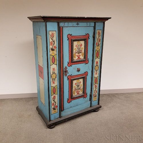 Scandinavian-style Polychrome Paint-decorated Pine Cupboard