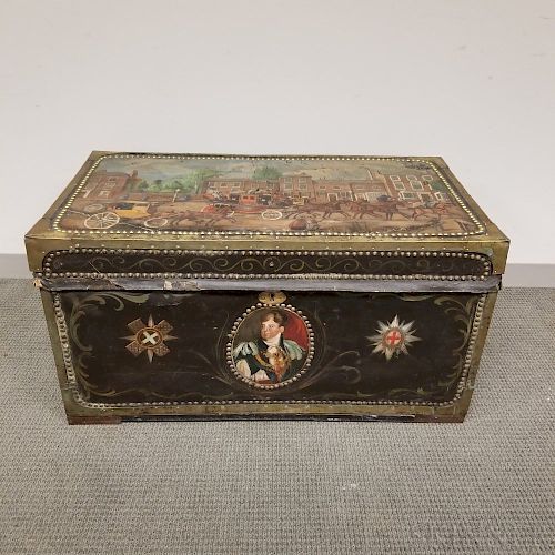Chinese Export Brass-bound and Paint-decorated Leather and Camphorwood Box