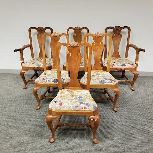 Set of Six Queen Anne-style Carved Mahogany Dining Chairs
