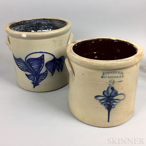 Two Cobalt-decorated Stoneware Crocks