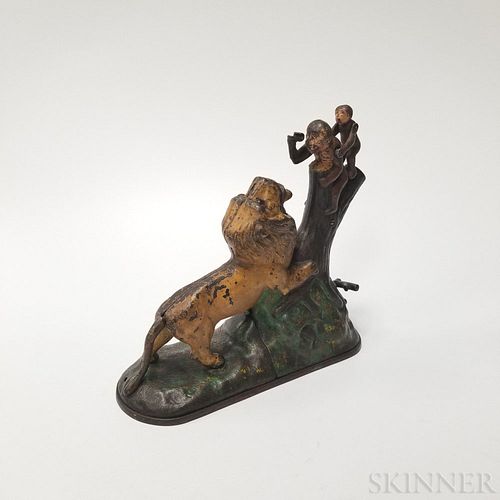 Polychrome Cast Iron Kyser & Rex "Lion and Two Monkeys" Mechanical Bank