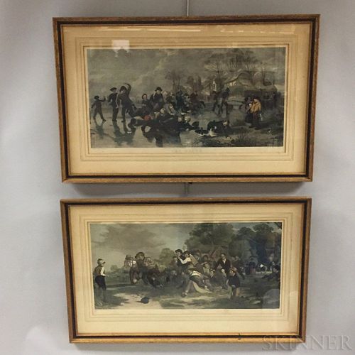 Two Framed Brall & Sons Engravings The Slide   and Foot Ball