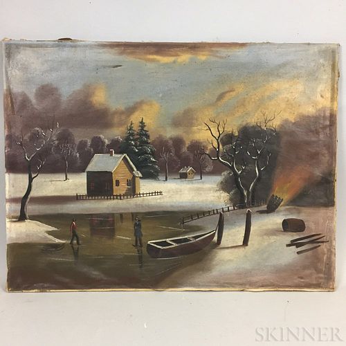 American School, 19th/20th Century  Naive Winter Landscape.