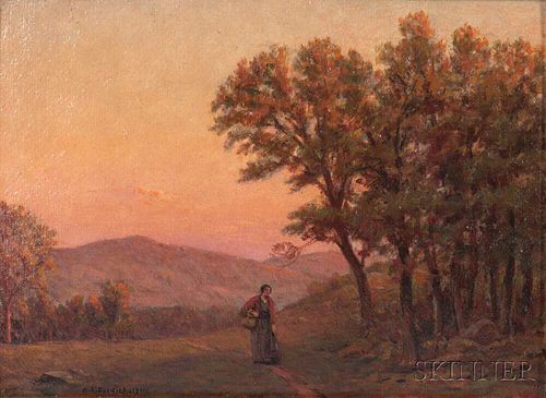 Horace Burdick (American, 1844-1942)    Traveler on a Road at Dusk