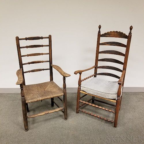 Two Early Turned Slat-back Armchairs
