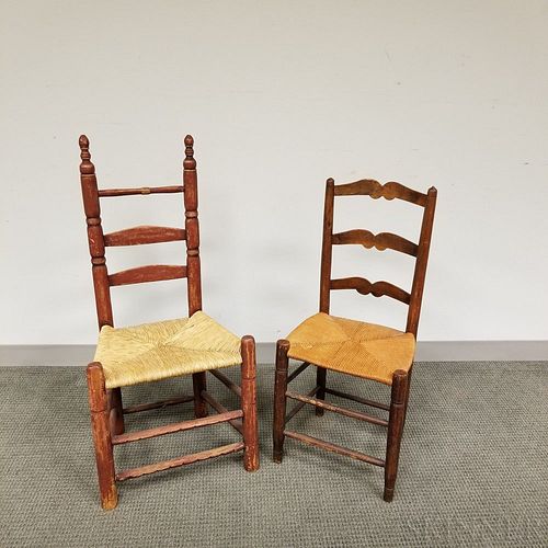 Two Country Red-painted Side Chairs