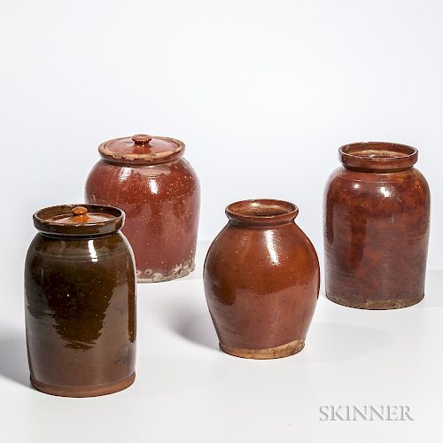 Four New England Redware Jars