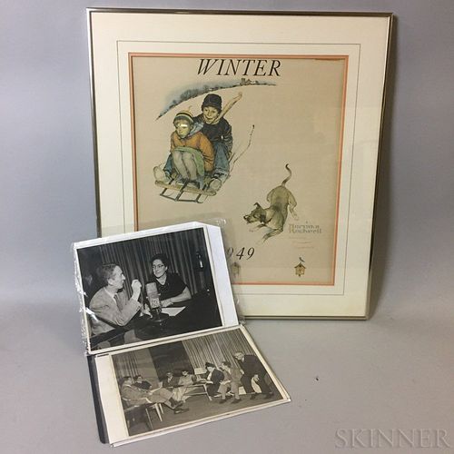 Framed Norman Rockwell 1949 Calendar Print and an Album of Photographs.  Estimate $300-500
