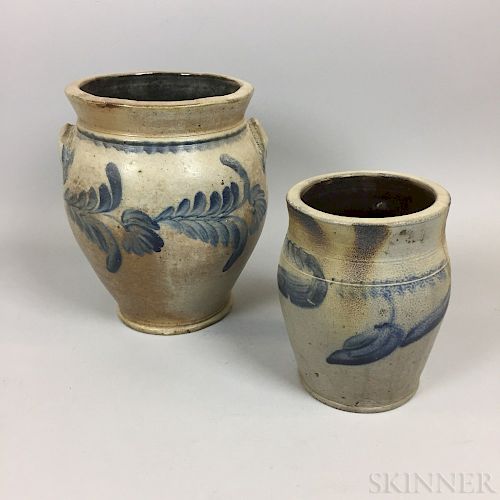 Two Cobalt-decorated Stoneware Jars