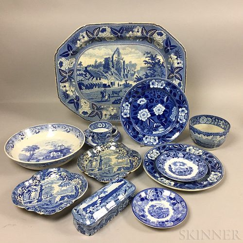 Twelve Pieces of Blue and White Staffordshire Ceramic Tableware
