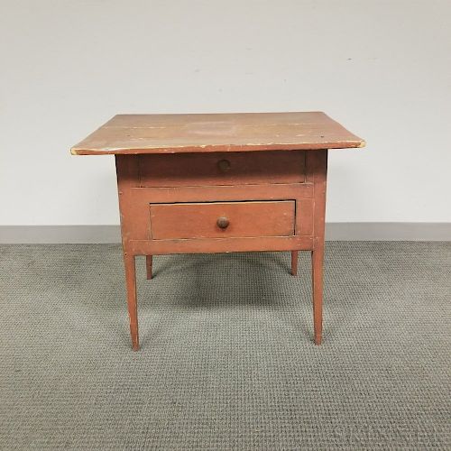 Country Red-painted Pine Two-drawer Worktable