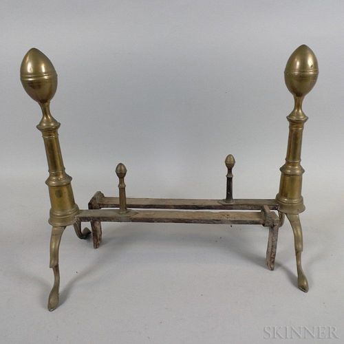 Pair of Brass and Iron Lemon-top Andirons and a Pair of Brass and Iron Ball-top Andirons