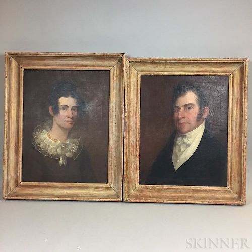 American School, 19th Century  Portraits of William Miller and Elizabeth Gaines Miller.