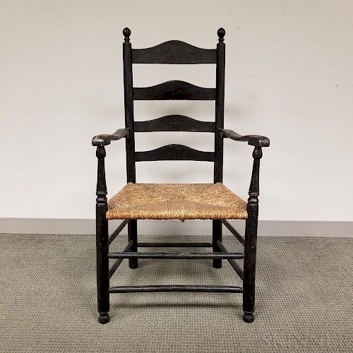 Early Black-painted Ladder-back Armchair